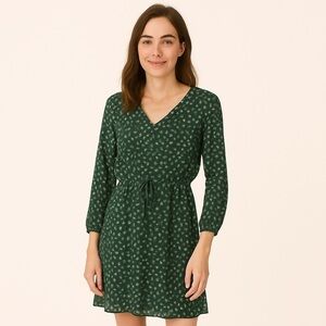 Mango Women’s Green Floral Flowy Tunic Dress with Pockets, Size 6